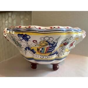 Large 12" DERUTA Italy Italian Pottery Pedestal Footed casserole bowl